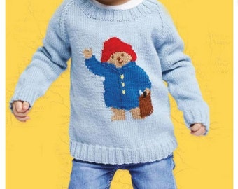 Easy Girls Boys Paddington Motif Sweater Jumper Beginner 2 - 10 Years DK Knitting Pattern PDF Instant download