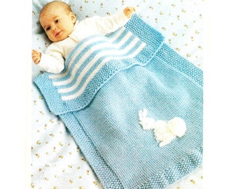 Very Easy Moss Stitch- seed stitch crib pram Blanket ~ optional rabbit  DK / 8 ply/ Light worsted Knitting Pattern PDF Instant download