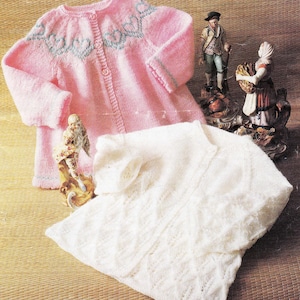 Baby Vintage Yoked Matinee Jackets - Cardigans in 4 ply Fingering or Dk 8 Ply Knitting Pattern download PDF 16" -20" chest- 2 styles to knit
