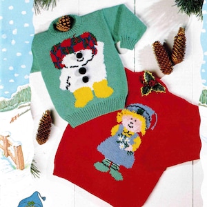 Christmas Jumpers 2 styles - Doll & Snowman tam Knitting Pattern -DK 8ply (Light Worsted weight) Download PDF -20 -38-  Childs- Adults sizes