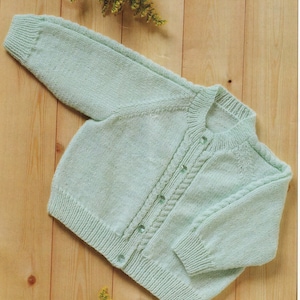Raglan  Sleeve Baby Cardigan Easy Cable border  Boy Girl  16&quot; - 22&quot; 4 Ply Fingering Knitting Pattern PDF Instant download