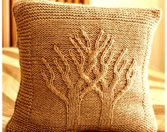 Tree of Life Pillow Cushion Cover 14" x 14" & 18" x 18" - Aran and Bulky Chunky 12 Ply (See Description) Knitting Pattern PDF download