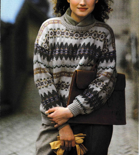 Classic Fair Isle Norwegian Sweater Traditional Round Neck Drop