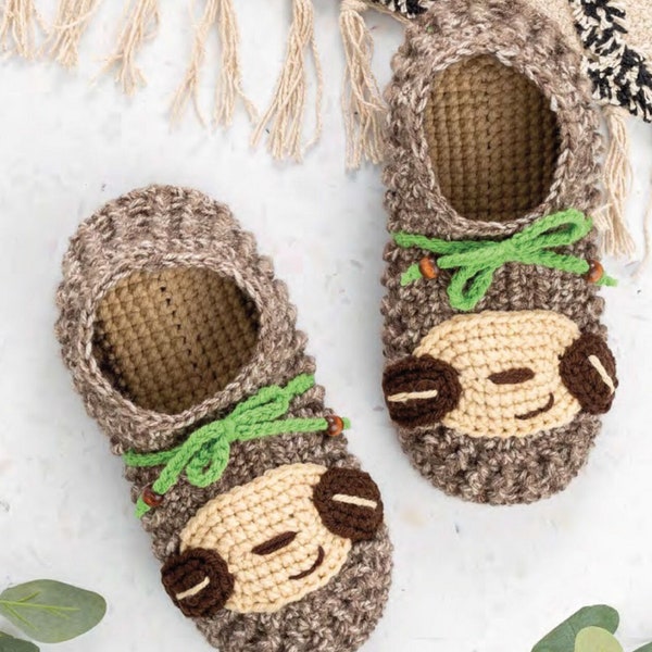 Baby Sloth Slippers- shoes to crochet in Aran 10 ply Worsted wool Childrens Adult sizes Crochet Pattern Download PDF