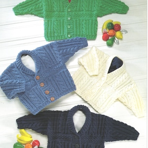 Children's Chunky Jackets- Shawl Collar or V neck Cardigans Chunky Bulky Wool chest 18"  ~ 28"   Knitting Pattern download PDF