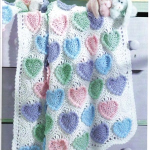 Bobble Heart Squares Crochet Blanket Afghan- Sport weight wool- size 94 x 114 cm- Crochet Pattern Download PDF