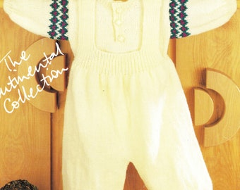Baby Toddler Dungarees with fair isle jumper Front fastening 8 Ply Light worsted wool Knitting Pattern Download PDF 16 - 22 chest DK