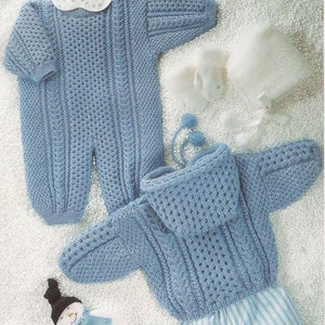 Child&#39;s  Hooded cable Jacket or coat & All in one suit~DK (8 ply) yarn Fits 3- 18 months  Knitting pattern -Download PDF