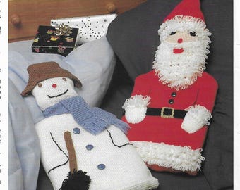 Hot Water Bottle Covers- Christmas Snowman & Santa- DK 8ply Light worsted wool Instant Download Knitting Pattern PDF