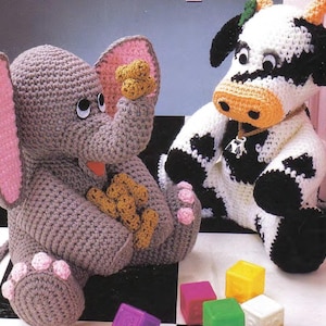 Animal Door Stops Crochet Pattern- 5 Designs To Crochet- Worsted Weight Yarn- Crochet Cow- Cat- Bear Rabbit- Elephant-Digital Download PDF