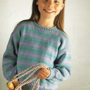 Childs stripped Sweater Knitting pattern in DK 8Ply  Round neck Jumper size 24&quot;- 32&quot; chest Knitting Pattern Download PDF