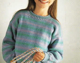 Childs stripped Sweater Knitting pattern in DK 8Ply  Round neck Jumper size 24"- 32" chest Knitting Pattern Download PDF