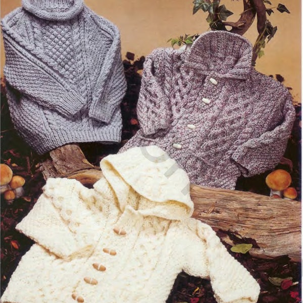 Children's Roll Neck Raglan Sweater Cardigan with collar & Hooded jacket 18" - 28" Aran 10 Ply Worsted Knitting Pattern pdf Instant Download