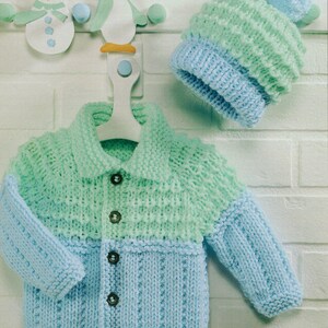 Baby Boys Girls Easy Chunky Jacket with Collar & Bobble Hat 18" - 26" Downloadable Knitting Pattern PDF Instant download