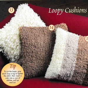 loopy Pillow Cushion Cover 17.5&quot; square- Knitted in Dk- 8 ply- Light worsted yarn (See Description) Knitting Pattern PDF download