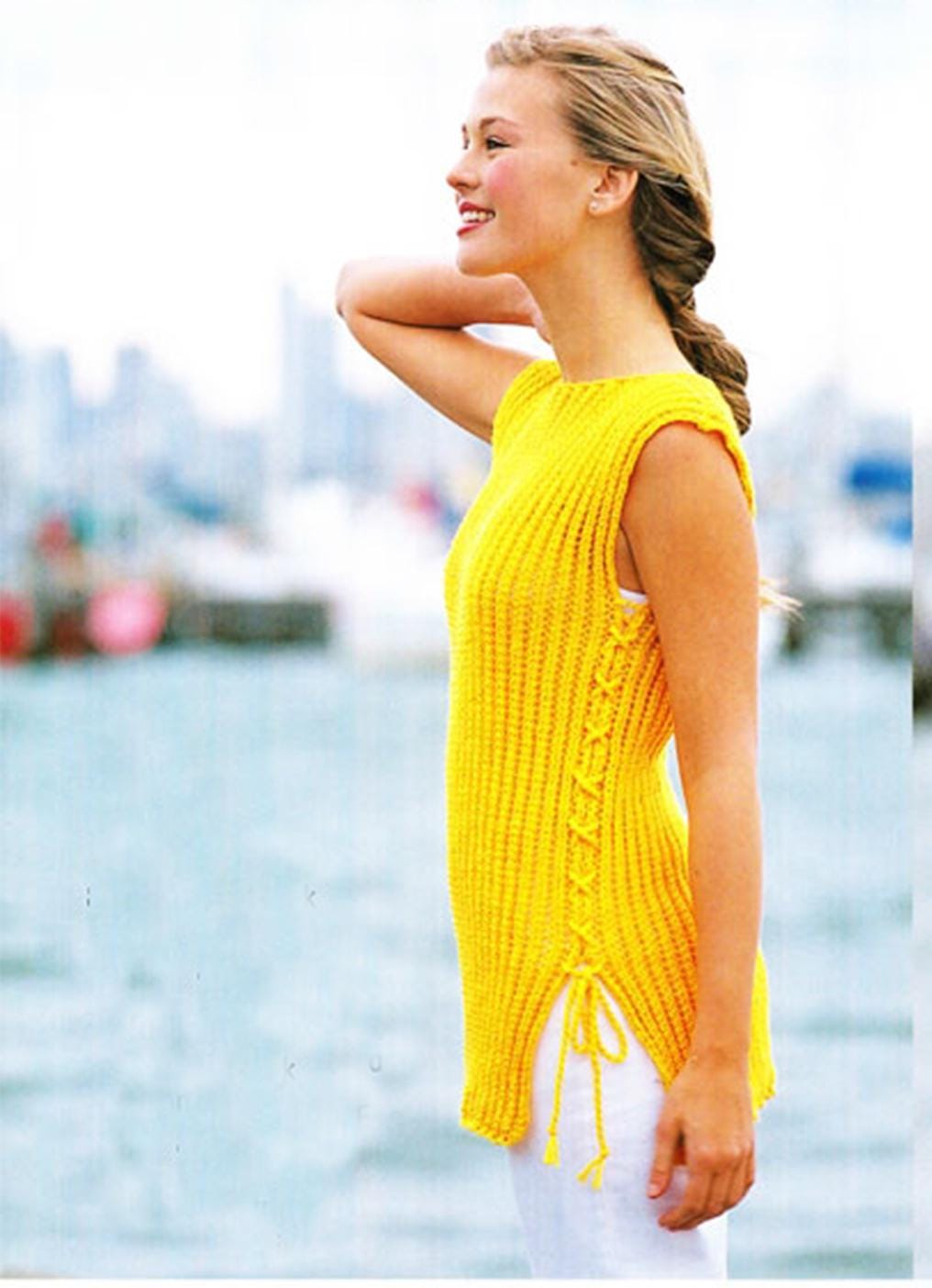 Women's Boat Neck Tabards Sleeveless Sweater Vest- Corded Side in