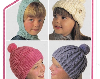 Balaclava & Bobble Hat Rib Cable 2 Needles 5 - 15 Yrs Boys Girls ~ DK 8ply Light Worsted /Chunky 12 Ply Wool Knitting Pattern pdf Download
