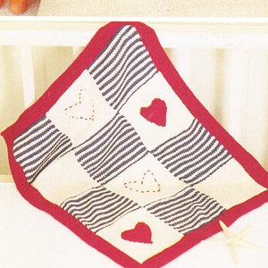 Baby Roll Neck Sweater Plain Stripe optional heart, & Blanket Cotton soft DK 8 Ply Light worsted wool- 18&quot; - 30&quot; knitting pattern Download