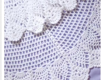 Circular Crochet baby shawl, vintage design,  Pineapple edge DK 8 Ply Light Worsted wool  Crochet pattern Download PDF