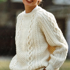 Women&#39;s Traditional Aran Raglan Sweater Feminine Round Neck Jumper 34 - 48&quot; Knitting Pattern Aran 10ply Worsted Pdf Download- Scottish Knit
