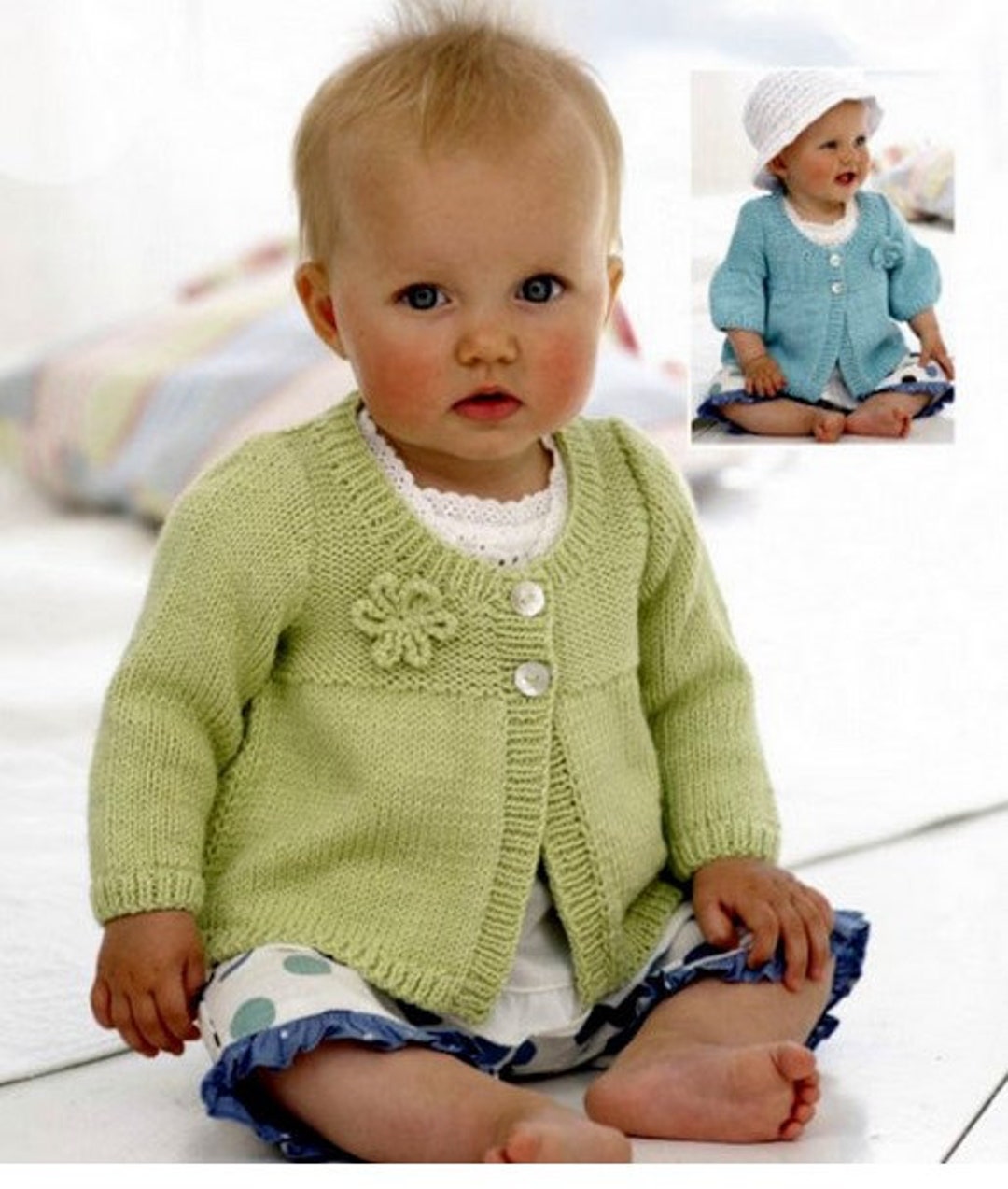 Easy Knit Baby Childrens Cardigan Knitting Pattern Girls Jacket Short or Long Sleeve 1626 DK