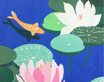 Lily pond print  'Mr Jones' Pond' handprinted silkscreen.