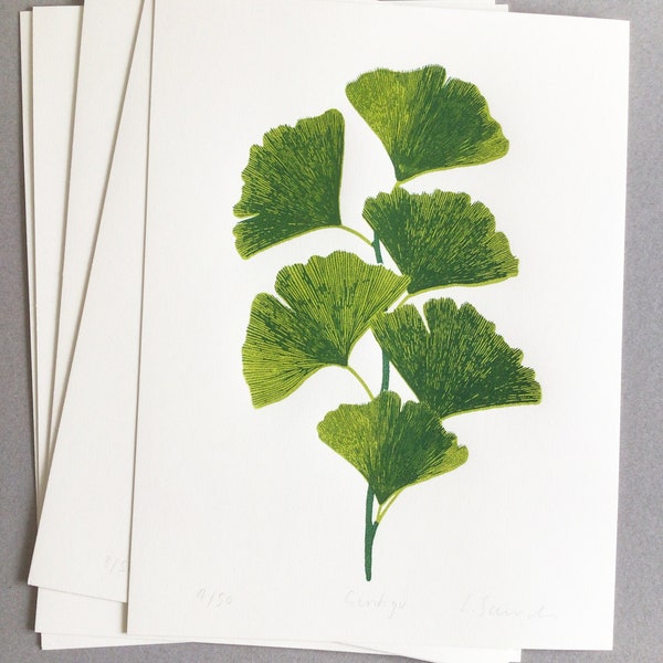 Ginkgo. A handprinted silkscreen print