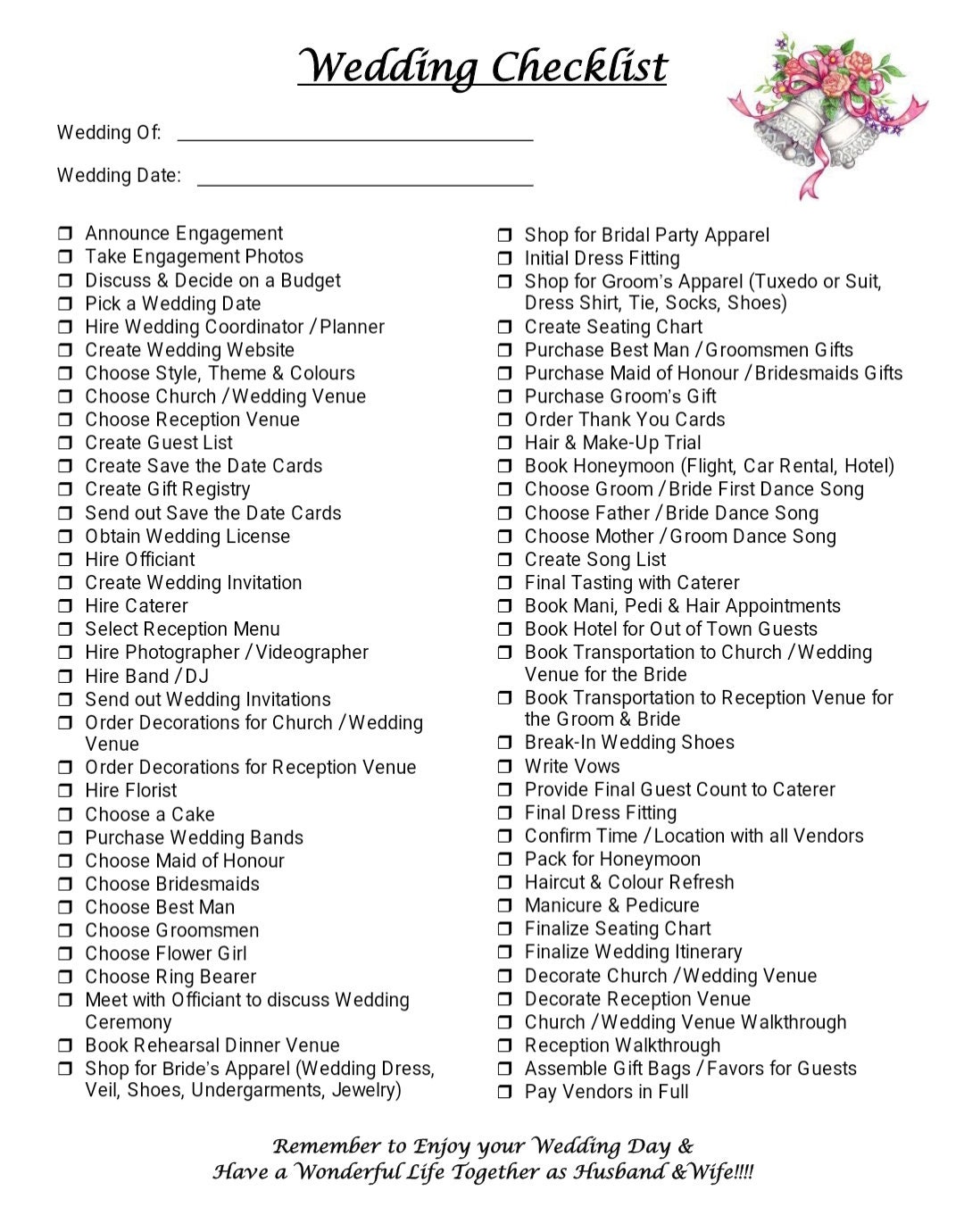 Detailed Wedding Checklist Etsy