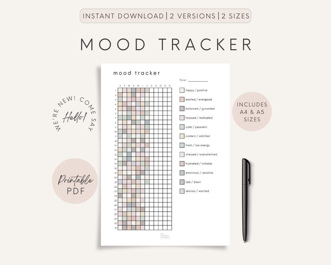 Minimalist Mood Tracker Printable, Mental Health Journal Page, Wellness ...