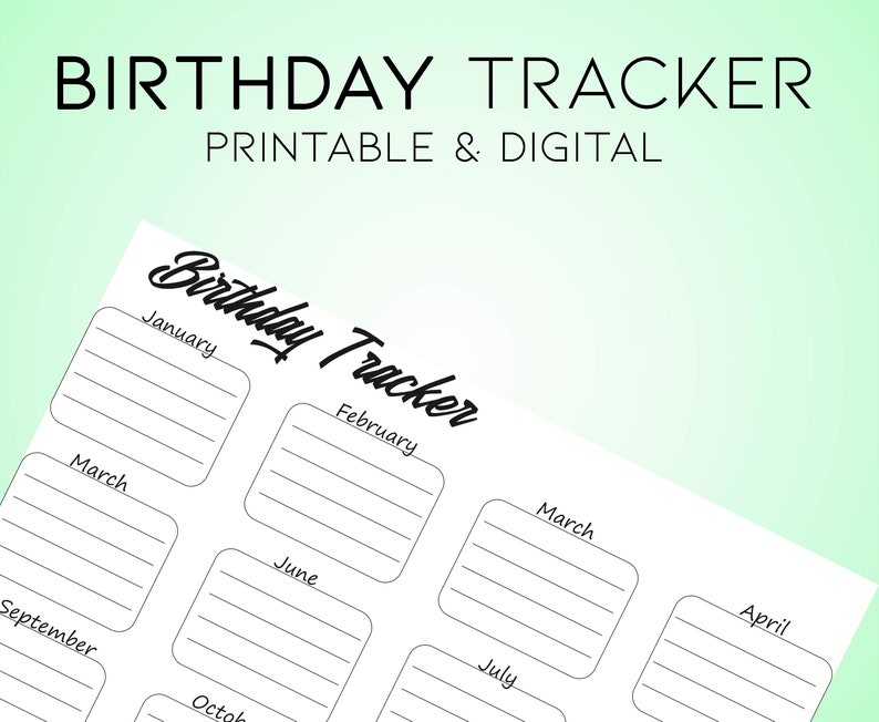 Birthday Tracker Printable &amp; Fillable PDF Template Birthday - Etsy