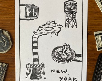 New York Handmade Linocut. New York Linocut Print