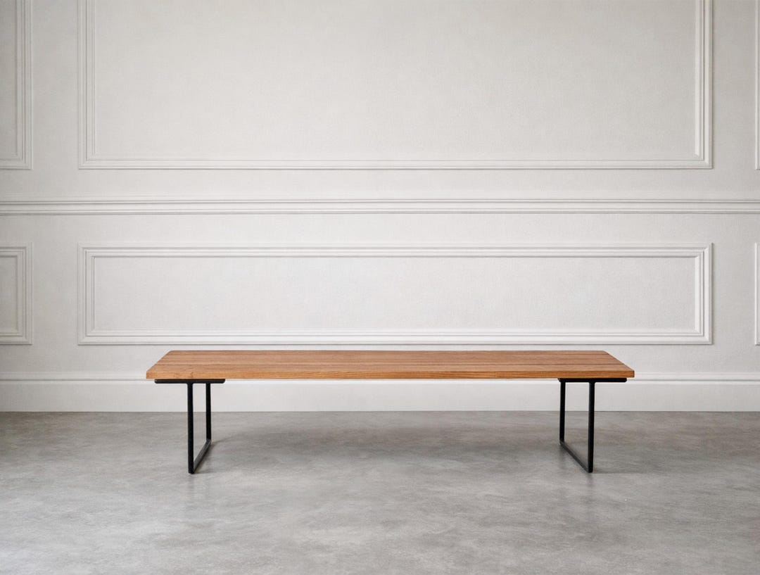 Mid Century Low Bench Charlotte Perriand Style Minimalist Wood & Metal ...