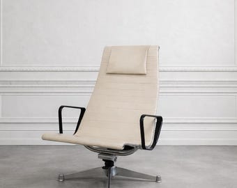 Charles and  Ray Eames EA124 Aluminum Group Lounge Chair for Vitra  Mid Century Modern Swivel Chair with High Back & Headrest, Chrome Base