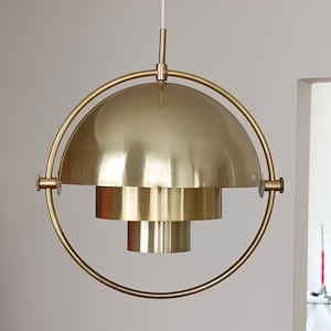 Pendelleuchte Messing multi-lumières de Louis Weisdorf für Lyfa, Danemark 1972