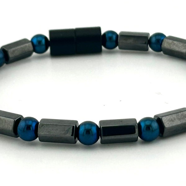 Magnet Armband, Blau und Schwarz Hämatit Magnettherapie Armband, Hochfeste Armband, Magnetverschluss, Magnet Armband