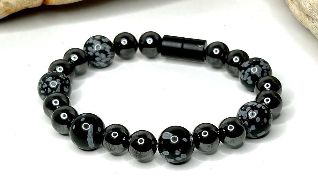 Therapy Bracelet, Snowflake Obsidian Bracelet Men