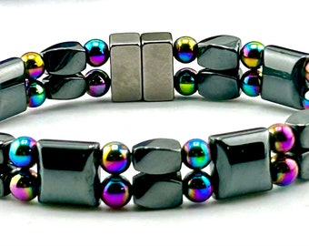 High Strength Double Magnetic Bracelet, Rainbow/Black Hematite Bracelet, Rainbow and Black Magnetic Therapy Bracelet Made to Order, detox