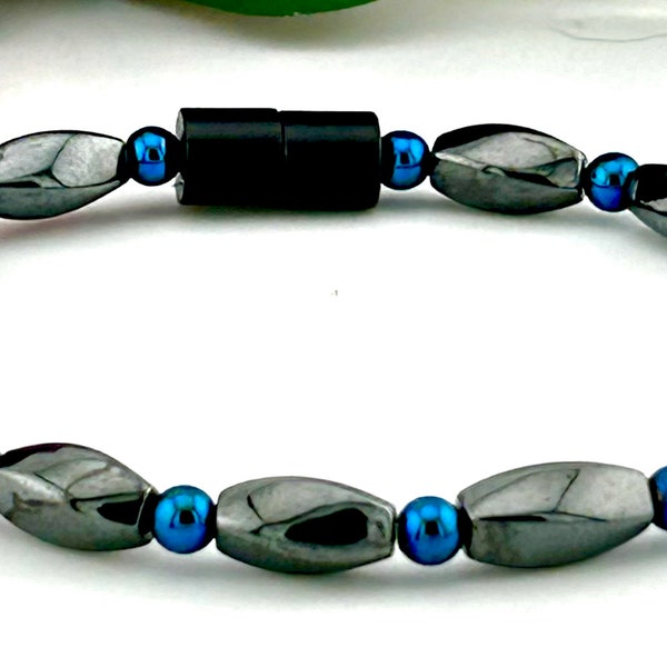 Magnet Armband, Blau und Schwarz Hämatit Magnettherapie Armband, Hochfeste Armband, Magnetverschluss, Magnet Armband