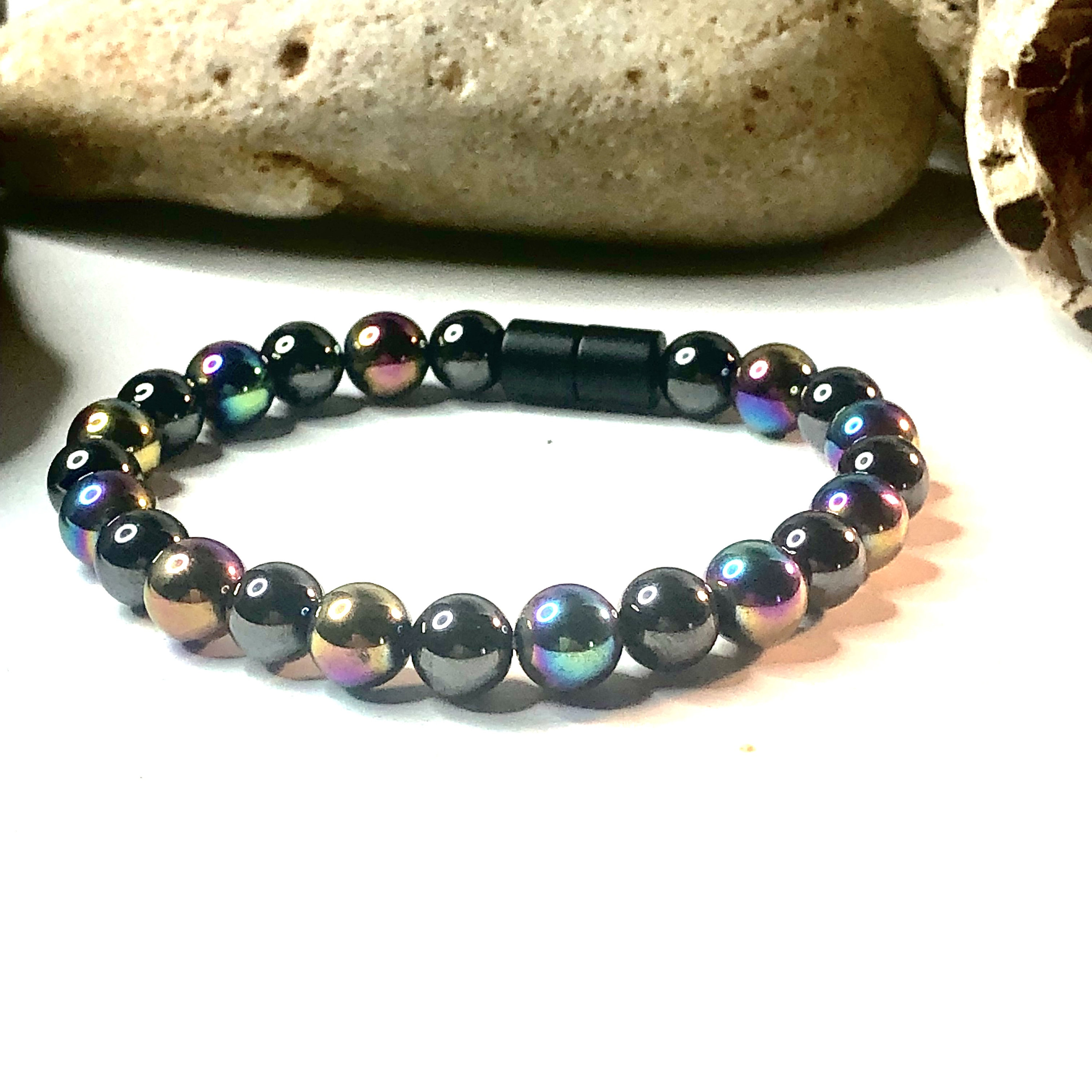Rainbow and Black Magnetic Bracelet, Magnetic Therapy Hematite Bracelet, Hematite Bracelet, Arthritis bracelet
