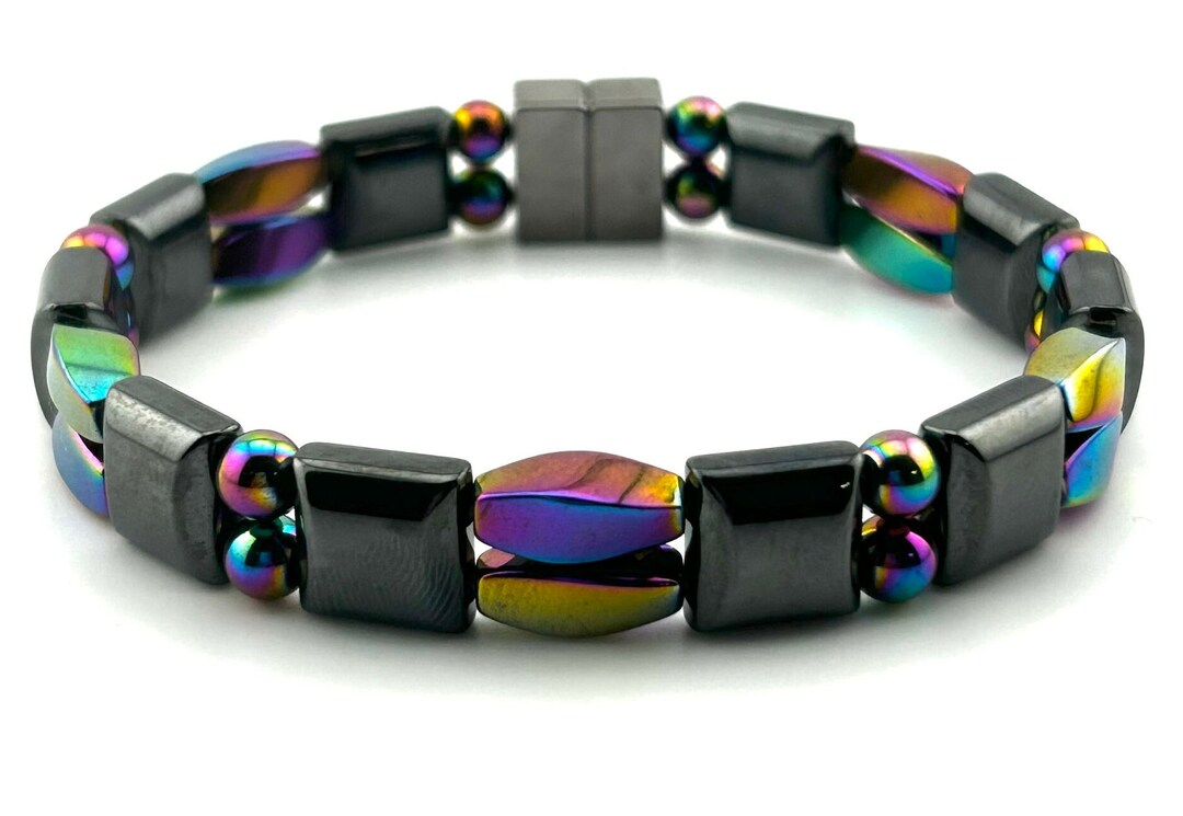 Hematite Rainbow and Black Bracelet High Strength Double