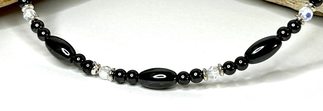 Magnetic Therapy Necklace, Clear Crystal Magnet Necklace, Black ...