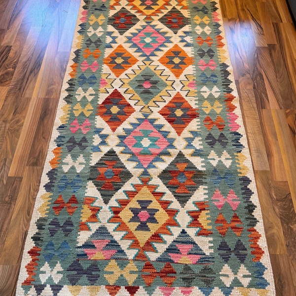 6.6x2.8 ft, Afghan Kilim Rug | Multicolor Rug | Virgin Wool | Natural dyed colors | Rare Find | Handwoven Rug | Runner for Kitchen