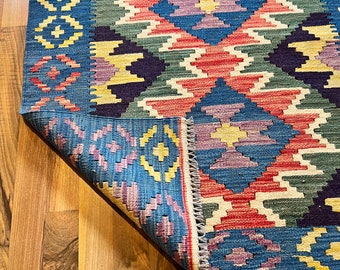 Afghan Kilim Rug (100% Wool+Vegetable dyed colors+Handmade)