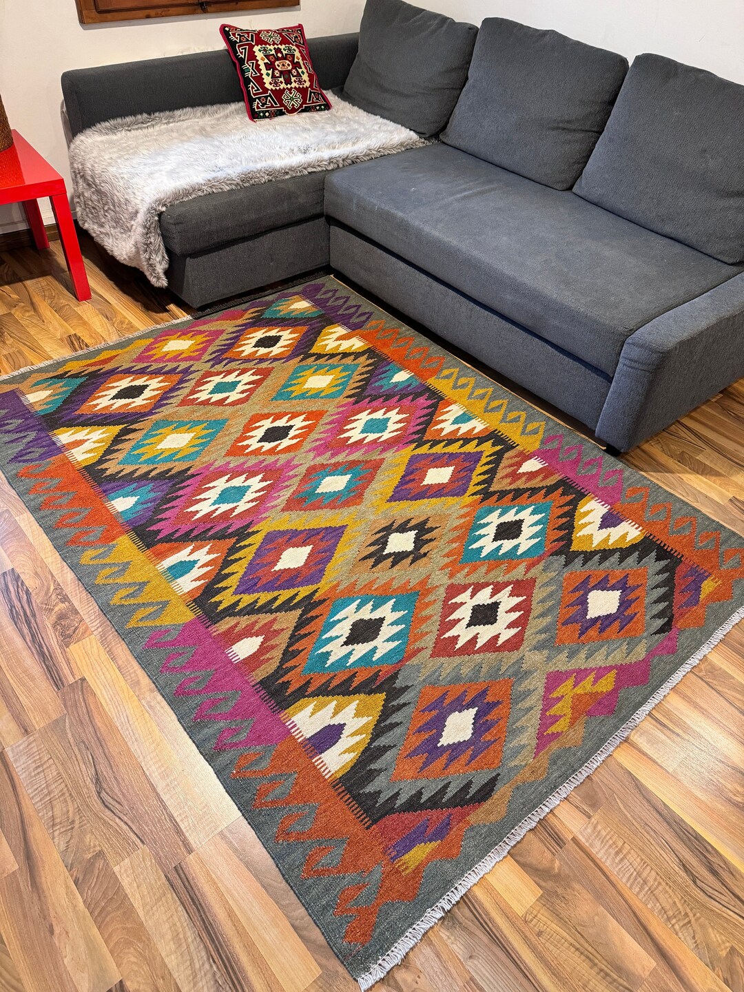 Handwoven Afghan Kilim Rug 6.6x4.8 Ft Virgin Wool Area Rug, Natural ...