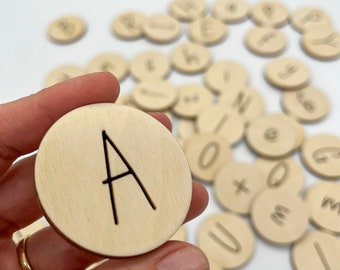 Wooden Montessori Magnetic Letters - Lowercase Uppercase Alphabet - Moveable alphabet, letter magnets, homeschool