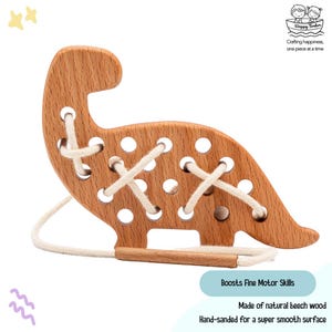 Jeu de laçage en bois en forme de dinosaure pour tout-petit, jouet de perles de laçage en bois, cadeau pour enfant de 3 ans par Happy Timber