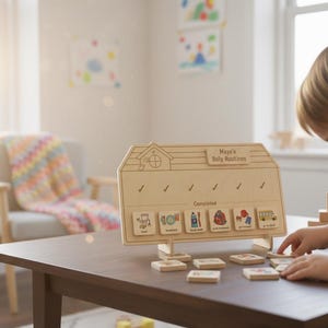 Tabla de rutinas Montessori magnética de madera personalizada para niños con 33 piezas