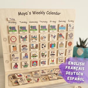 Personalized Kids Calendar, Magnetic Montessori Weekly Schedule for Toddlers - 61 Pieces- Hand-Finished Wooden Routine Board, Visual Planner