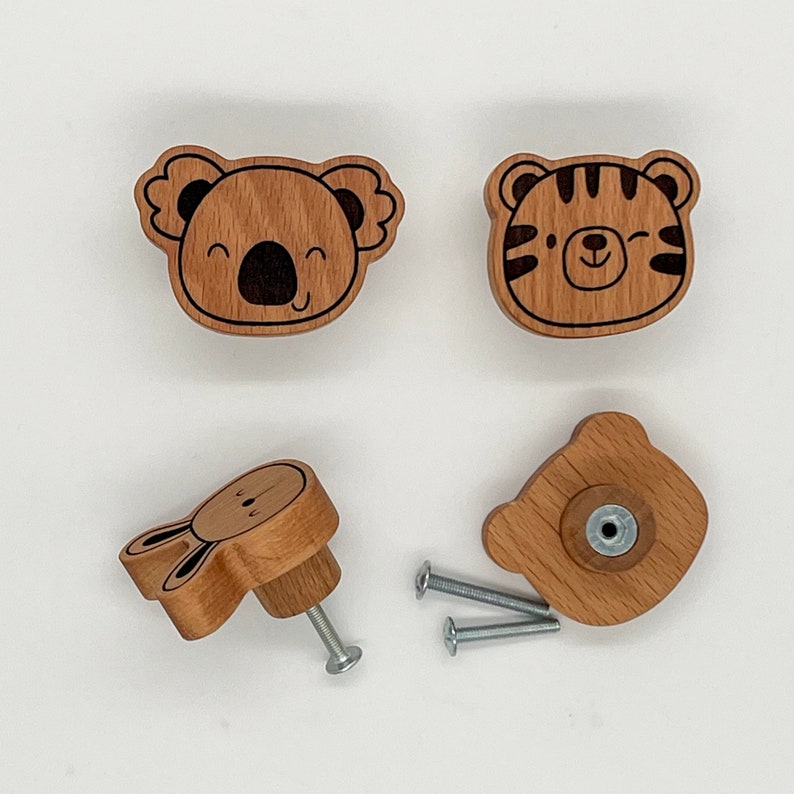 Wooden Animal Knobs for Nursery Drawers and Wood Safari