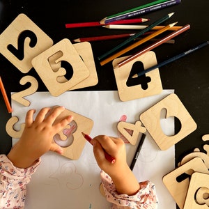 Montessori Stencil Movable Wooden Numbers Set and Homeschool Math Wooden Toys, Preschool Math Training, Montessori Inspired Educational Toys